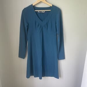 Athleta Senorita Organic Cotton Dress sz S Blue‎ Athleisure Travel Long Sleeve